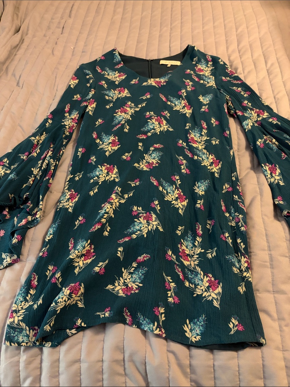Wayf Teal Floral Bell-Sleeve Tunic